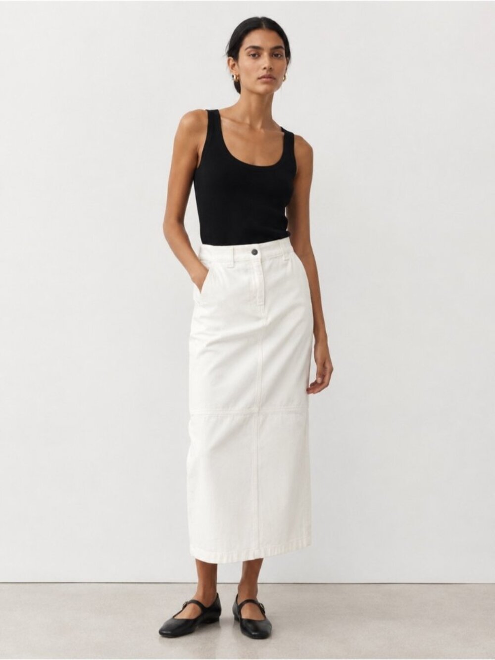 ARKET White Cotton Midi Denim Skirt Size 34 EU / US 2